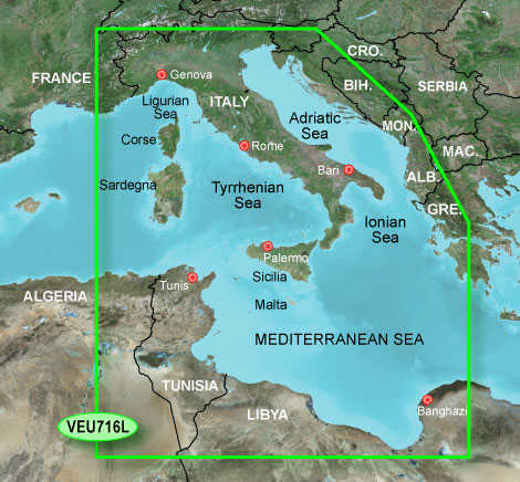 Cartografia GARMIN BLUECHART G2 VISION L HD Mar Mediterraneo